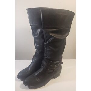 CATO Women's Knee High Block Heel Black Faux Leather Boots Pull-On Size 8